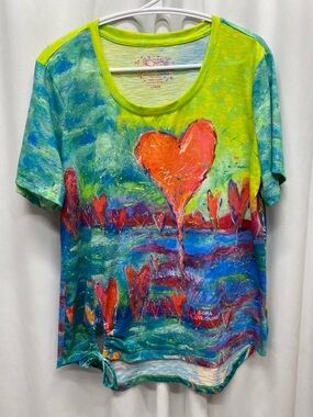 Leona Lovegrove womens hearts shirt size large art deco unique colorful quirky